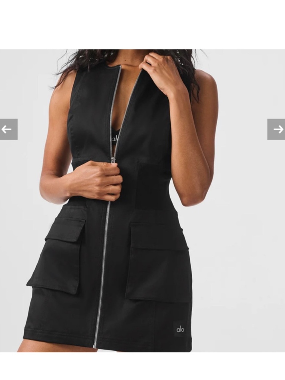 ALO Yoga Black Zip-Front Mini Dress